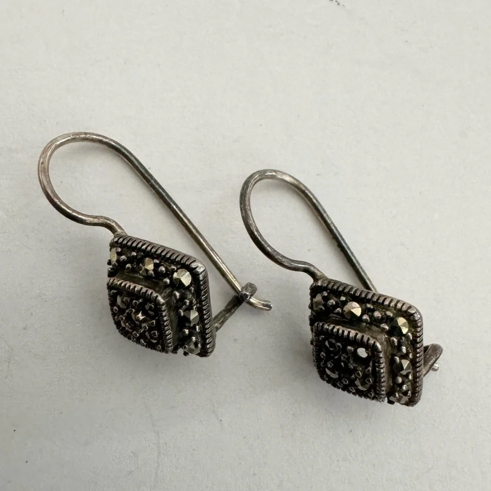 Vintage 925 Sterling Silver Dark Tone Earrings